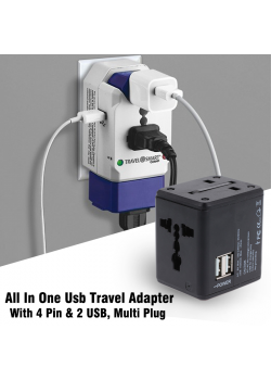 All In One Usb Travel Adapter With 4 Pin & 2 USB, Multi Plug, 4IN1 